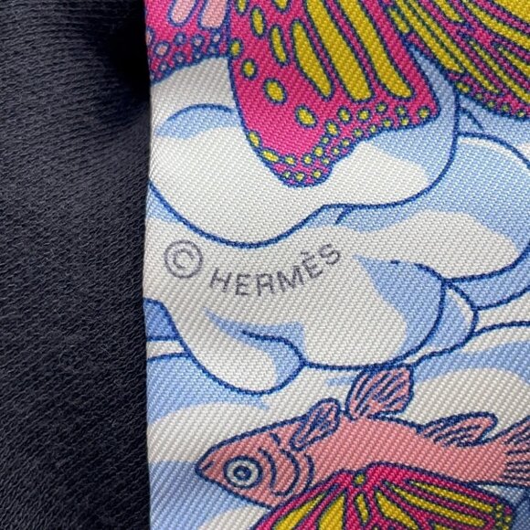 HERMES HERMES Twilly "My Cloud" Silk100% Fuchsia/Blue/Multi - Picture 6 of 14